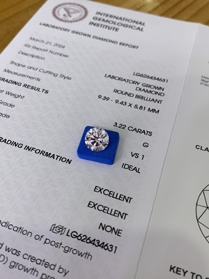 কেনা 3.23CT G VS1 3EX সিভিডি ল্যাব তৈরি করা হীরা আইজিআই শংসাপত্র LG626434631 online manufacture