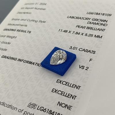 কেনা 3.01CT F রঙ VS2 স্বচ্ছতা 2EX পিয়ার আকৃতির ল্যাবরেটরিতে বেড়ে ওঠা হীরা online manufacture