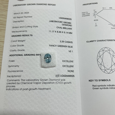 কেনা 3.29ct ল্যাবরেটরি গ্রোড ডায়মন্ড ওভাল কাট সিভিডি ফ্যান্সি গ্রিনিশ ব্লু ভিএস১ ২এক্স এন online manufacture
