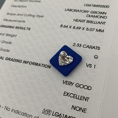 কেনা 2.33ct ল্যাবরেটরিতে চাষ করা হীরা হার্ট কাট সিভিডি জি ভিএস১ ২এক্স এন আইজিআই কৃত্রিম হীরা online manufacture