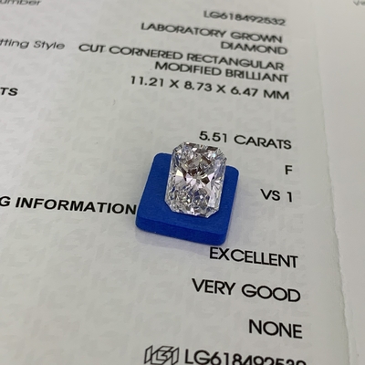 কেনা 5.51ct রেডিয়েন্ট কাট ল্যাব গ্রোড ডায়মন্ড সিভিডি F VS1 EX VG N IGI LG618492532 online manufacture