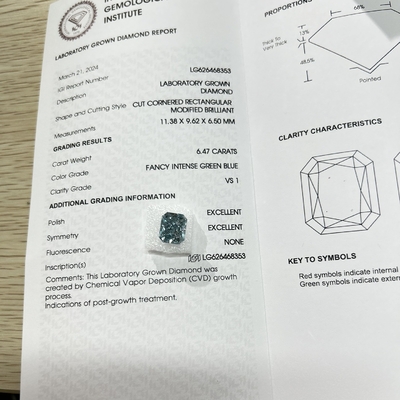 কেনা VS1 6.47ct ল্যাব তৈরি নীল হীরা উজ্জ্বল আকৃতি HPHT ল্যাব হীরা ফ্যান্সি তীব্র নীল online manufacture