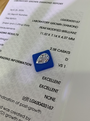 2.38CT D VS1 2EX সিন্থেটিক ডায়মন্ড ল্যাব ডায়মন্ড পিয়ার আকৃতির