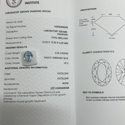 6.06 ক্যারেট ল্যাব উত্পাদিত হীরা ফ্যান্সি Vivid নীল OEM ODM