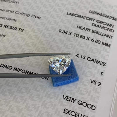 4.13ct ভিএস২ ক্লারিটি এফ কালার ল্যাব গ্রোথ হার্ট ডায়মন্ড আইজিআই সার্টিফাইড